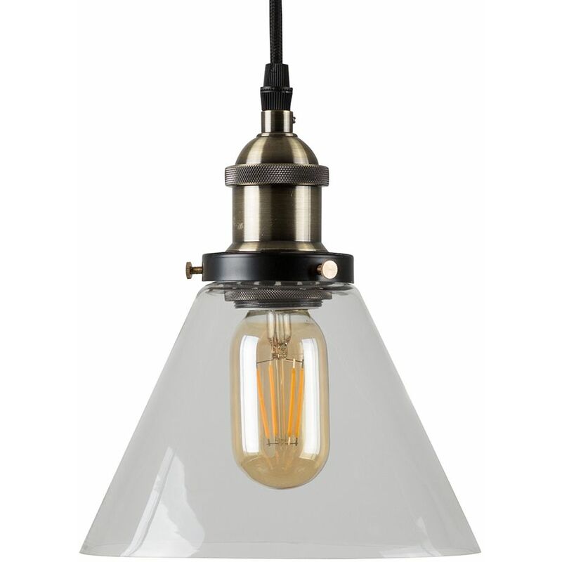 Minisun - Black & Gold Ceiling Pendant & Clear Glass Light Shade + 4W LED Filament Es E27 Amber Light Bulb