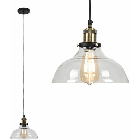 Black & Gold Ceiling Pendant & Wide Clear Glass Light Shade + 4W LED Filament Es E27 Amber Light Bulb