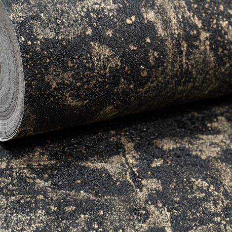 Black Gold Marble Wallpaper Industrial Plaster Effect Textured Heavy Vinyl