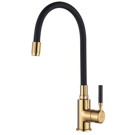 Black Gold Tall Kitchen Mixer Tap Flexible Spout Monobloc