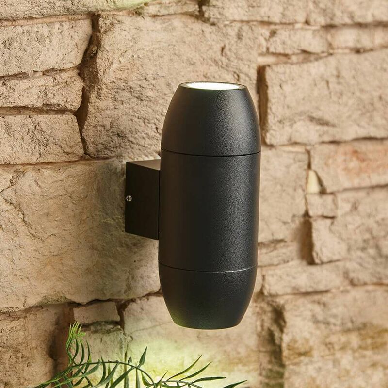 Black Graphite Contemporary Curved Garden Outdoor Up Down Wall Light IP54