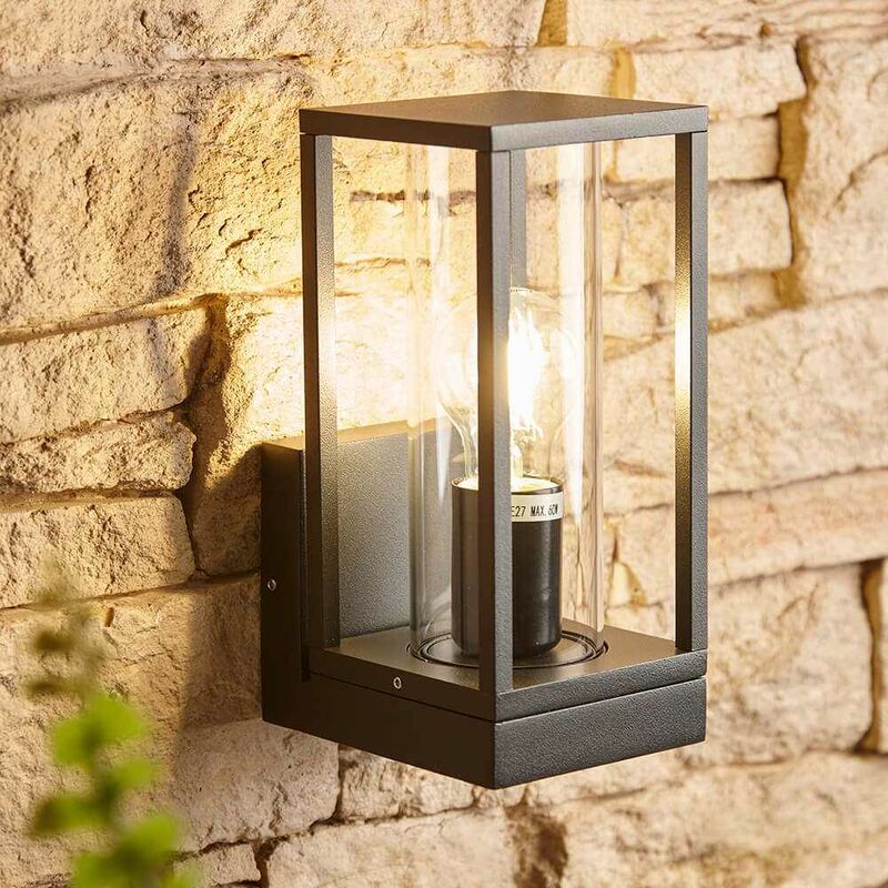 Black Graphite Modern Contemporary Square Glass Lantern Outdoor Wall Light IP44