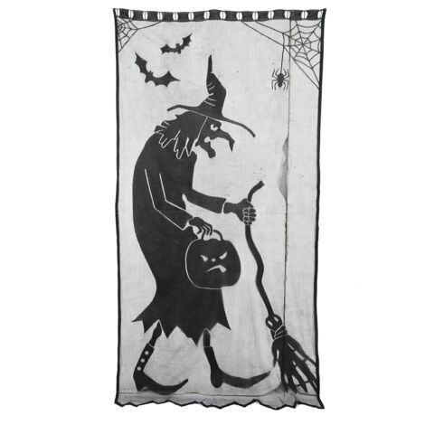 Black Halloween Witch Lace Window Curtain Bat Curtain Household Party Decoration Props