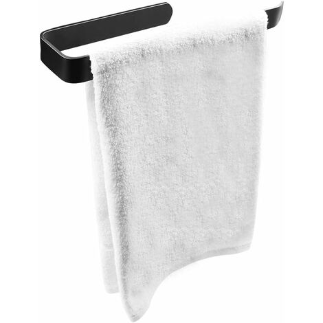 Black Hand Towel Holder, Self Adhesive & Wall Mounted Bathroom Towel Rail Aluminum Alloy Bath Towel Hanger NO Drilling Bathroom Towel Rod Shower Towel Rack for Bathroom Kitchen, 16810cm