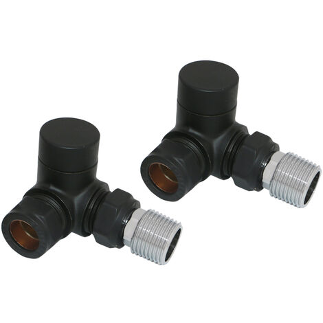 Black Heated Tower Rail Radiator Corner Lockshield Valves Brass 1/2" x 15mm -Twin Pack