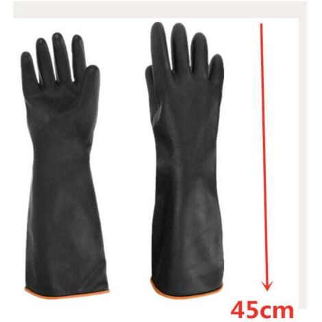 Black Heavy Duty Gloves L 45CM, 1 Pair Chemical Resistant Latex Gloves, MUMU Protective Rubber Industrial Safety Long Gloves