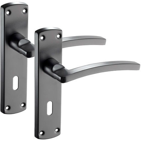 Black Internal Door Handles With Keyhole On Rectangular Backplate