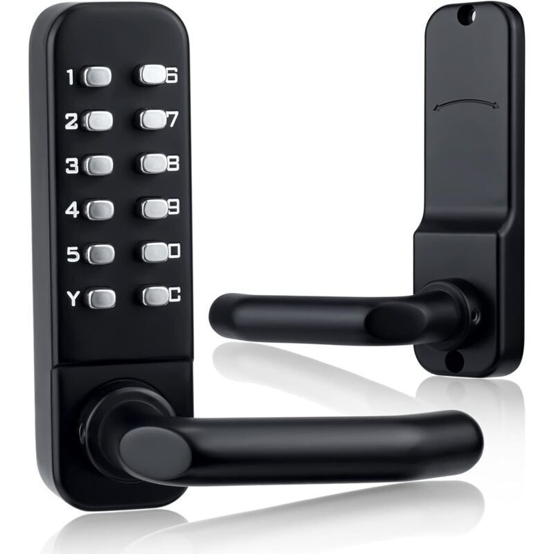 (Black) Keyless mechanical entry door lock with keypad door knob, waterproof keypads with handle, stainless steel digital door lock with keypads