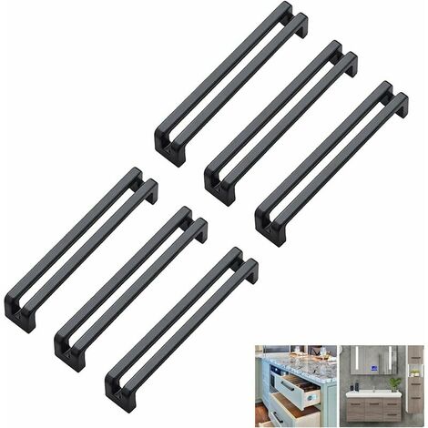 Black Kitchen Cabinet Handles, 6 Pieces Drawer Handles 96mm Center Distance, Zinc Alloy Cupboard Handles, Modern Bedroom Wardrobe Handles, Wardrobe Door Handles for Bathroom Office Center Distance: