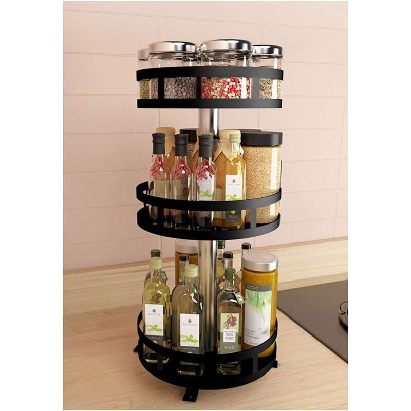 ZVD - Black Kitchen Cupboard Turntable, Spice Rack Metal Swivel Tray, Round Spice Turnstile, 360 Degree Rotatable