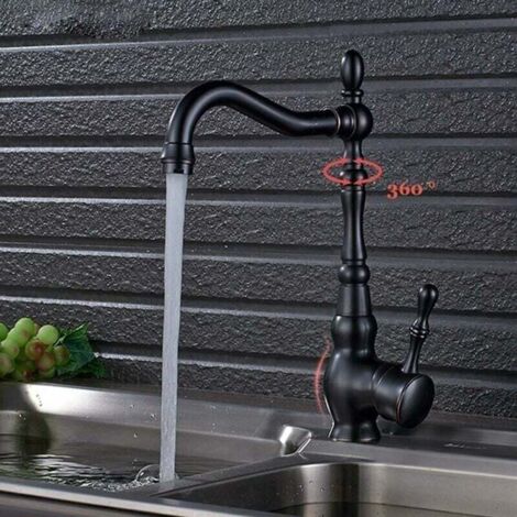 Black kitchen faucet, 360° swivel spout, single lever mixer, vintage black kitchen faucet
