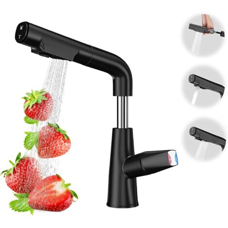 Black kitchen faucet, 70 cm pull-out shower faucet, kitchen mixer tap, stainless steel bathroom faucet, two spray modes, 360° swivel
