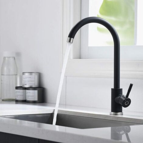Black kitchen faucet, high arc sink mixer, 360-degree swivel, stainless steel, for bar sink, matte black