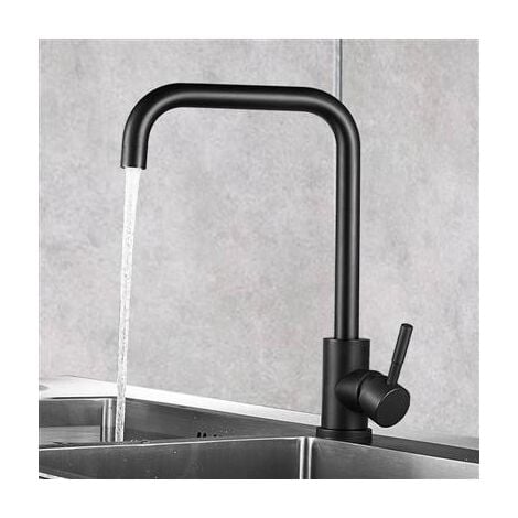 Black Kitchen Mixer Faucetterrie 7-Shaped 304 Brushed Steel Kitchen Faucet, 360 Rotatable Kitchen Mixer with Removable Aerator, Anti-Limescale Kitchen Faucet (Black)