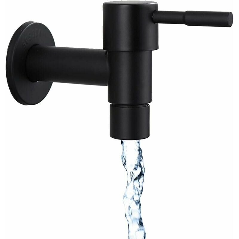 Black Kitchen Sink Faucet Quick Single Cold Water Faucet Outdoor Bathroom Garden Home Kitchen Room Use Stainless Steel Wall Washing Machine Faucet