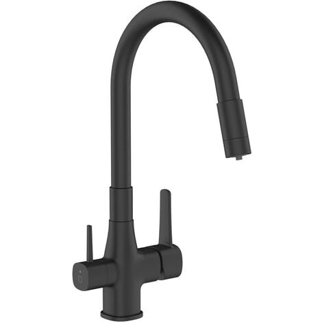 Black Kitchen Tap Standing Sink Faucet Flexible Spout Underdeck Water Filter Set
