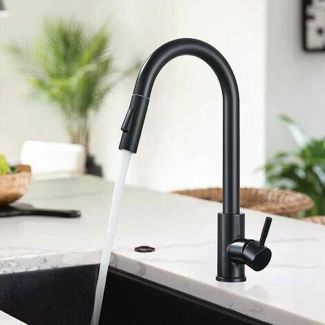 Black Kitchen Taps with Pull-Down Sprayer Single Handle Kitchen Tap, Modern Stainless Steel Kitchen Mixer Tap