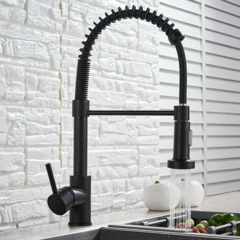 Black Kitchen Tap,Spring Kitchen Sink Mixer Tap with Pull Out Spray,Single Lever Sink Taps for Kitchen with 2-Mode Spray 360°Swivel,Hot & Cold Available