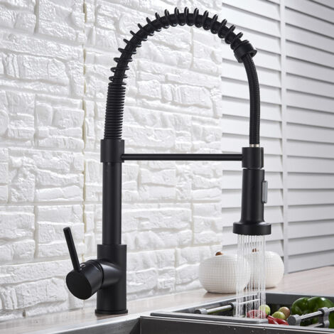 SUGUWORD Black Kitchen Tap,Spring Kitchen Sink Mixer Tap with Pull Out Spray,Single Lever Sink Taps for Kitchen with 2-Mode Spray 360°Swivel,Hot & Cold Available