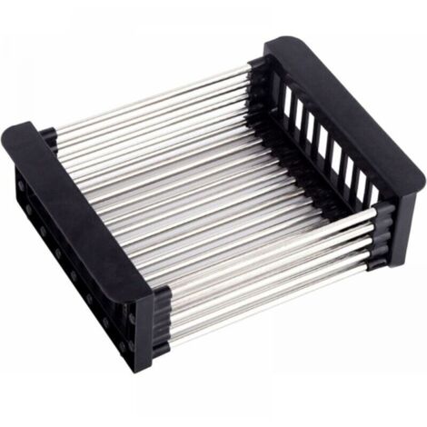 (Black, L) Dish Drainer Basket, Stainless Steel Telescopic Dish Drainer with 1 Screw, Kitchen Sink Dish Washing Rack, Draining Fruits and Vegetables