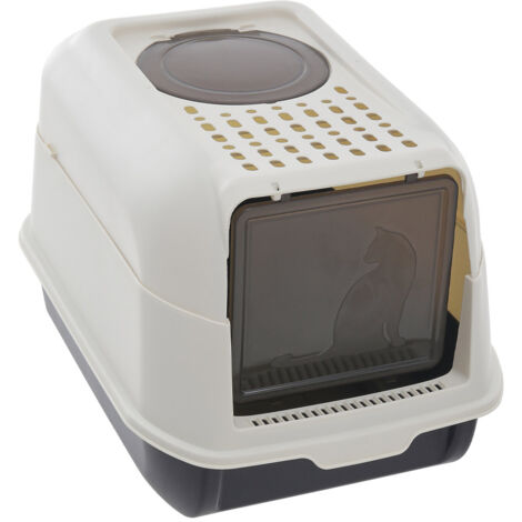 Black Large Hooded Top Entry Cat Litter Box with Scoop