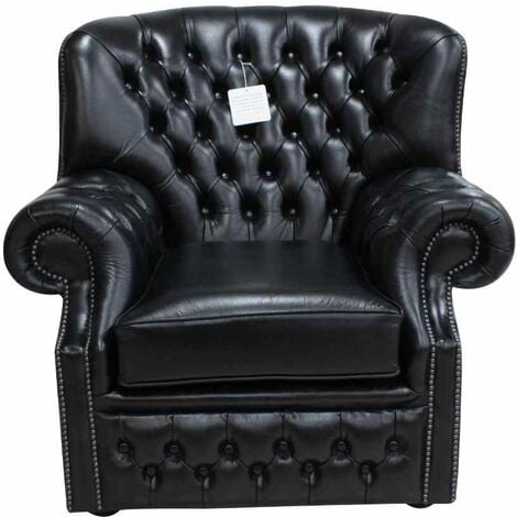 Black Leather Chesterfield Monks Armchair Old English