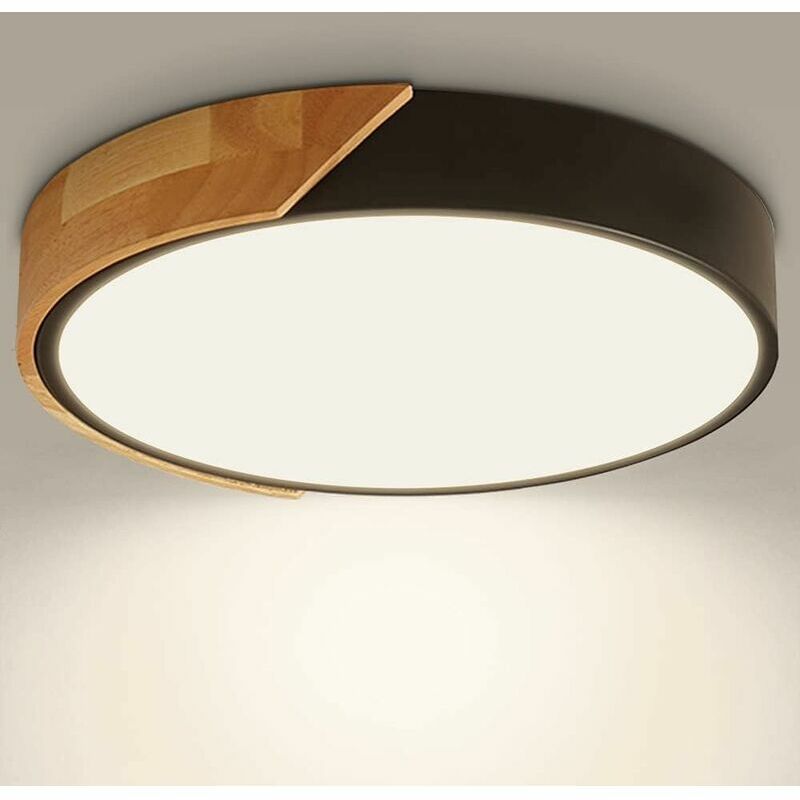 Black led Ceiling Light, 18W 4500K Wooden Ceiling Light Fixture Ø305CM, Modern Round 2400Lumen Ceiling Lamp for Office Living Room Bedroom Kitchen