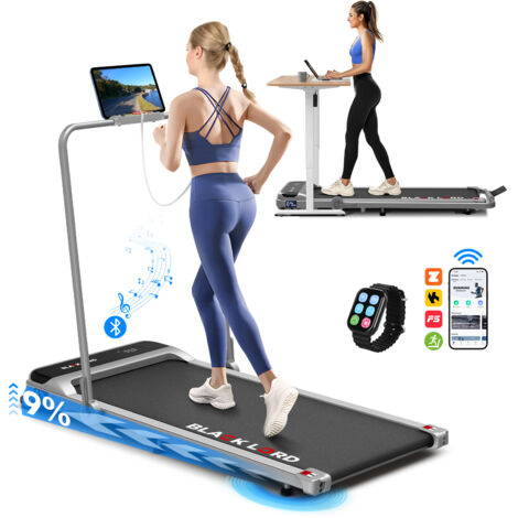 BLACK LORD Walking Pad, Foldable Treadmill for Home with 2-level Incline, LED Display & Bluetooth Speaker & Wireless Control - Silver