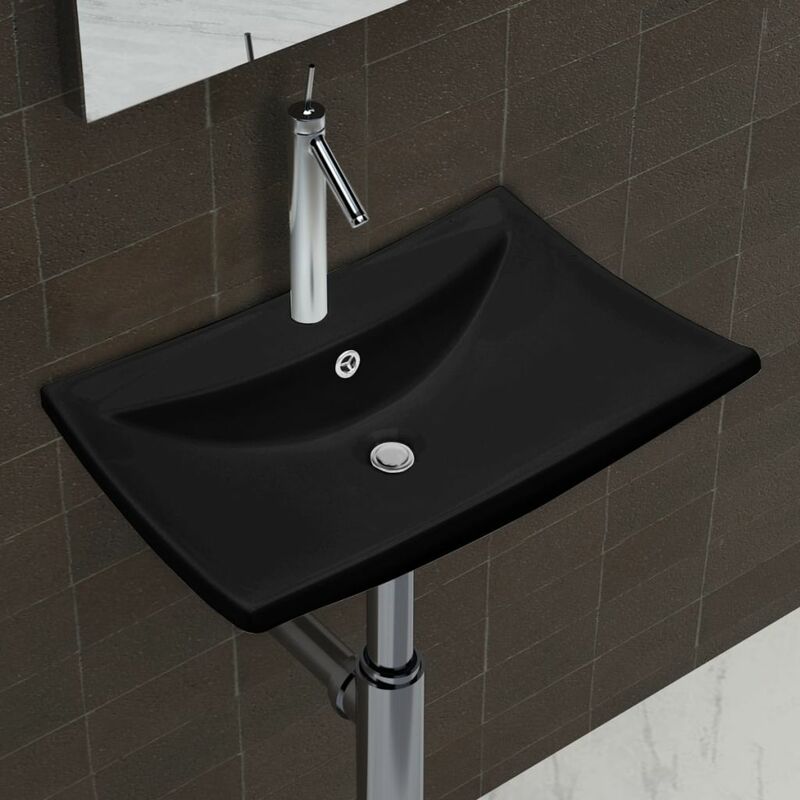Black Luxury Ceramic Basin Rectangular with Overflow & Faucet Hole VDTD03676