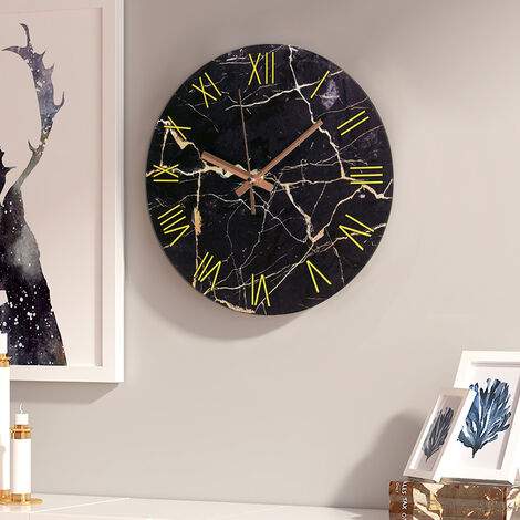 Black Marble Textured Roman Numeral Wall Clock