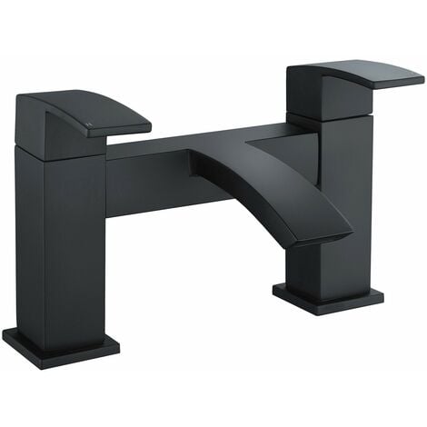 FNX BATHROOMS Black Matt Bath Filler Tap Bathroom Dual Lever Deck Mounted Luxury Waterfall - Matt Black