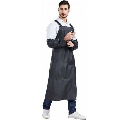 Black, Medium, Apron + Sleeves, Adjustable, Durable Waterproof Apron, Rubber Work Apron