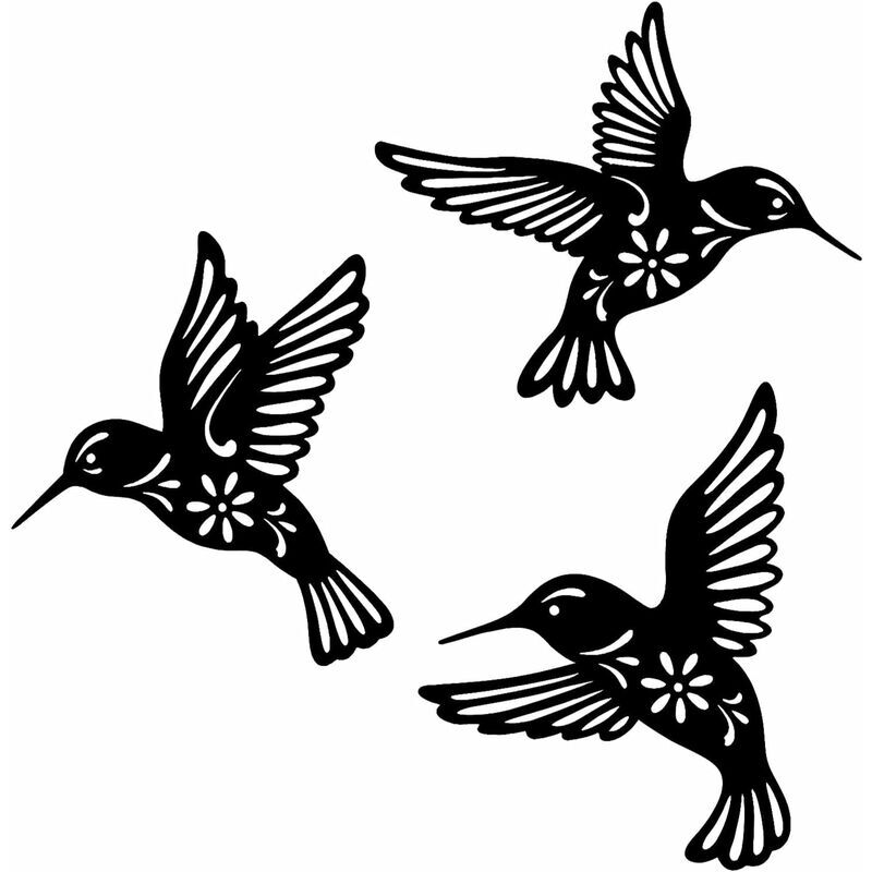Image of Black Metal Bird Hummingbird Wall Decor, Triumph 3 Pieces 10.2in Wrought Iron Hummingbird Wall Decor, Metal Birds Wall Art for Bird Lovers Living