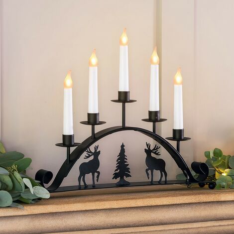main image of "Candle Bridge Light Black Metal Christmas Silhouette Decoration Battery Operated"