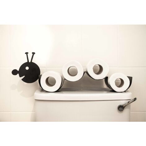 Black Metal Caterpillar Wall Mounted or Free Standing Toilet Roll Holder, Bathroom Loo Roll Storage, Hold up 4 Rolls