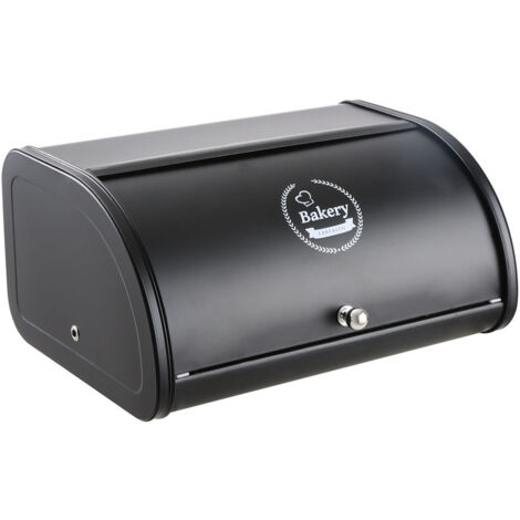 Black Metal Roll Top Bread Container for Kitchen Countertop