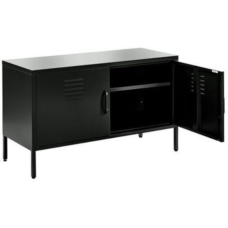 Black Metal TV Stand Cabinet Retro Low Sideboard Cabinet Buffet Retro Cupboard 100cm