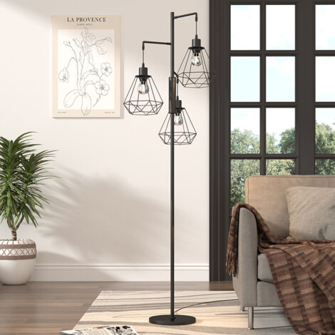 Black Modern Industrial Style 3-head Floor Lamp with Irregular Shade