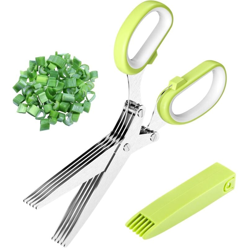 Linghhang - Black Multipurpose Scissors, Scissors, Spice Scissors, Garlic Scissors, 5 Blade Scissors, Herb Scissors, Kitchen Scissors