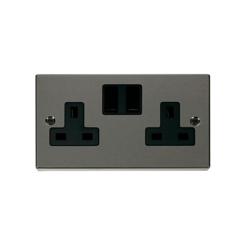 Se Home - Black Nickel 2 Gang 13A Twin Double Switched Plug Socket - Black Trim