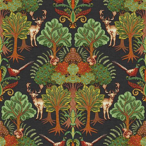 Black Nordic Deer Wallpaper Floral Textured Paste The Wall Vinyl Stag Green