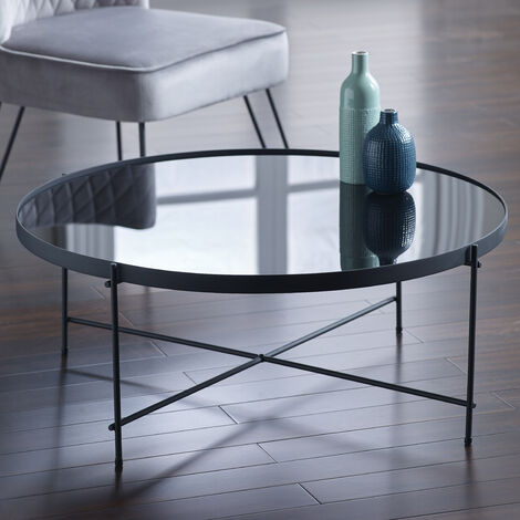 Chrome Oakland Round Coffee Table with mirrored top and metal base, W82.5xD82.5xH33 cm - Chrome