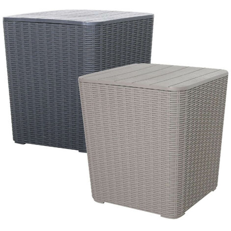 main image of "Grey Outdoor Rattan Effect Side Table Storage Box Seat Garden Patio Furniture"