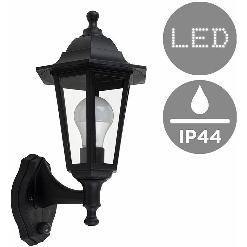 IP44 Outdoor Wall Lantern With Dusk Till Dawn Sensor + Cool White LED - Black
