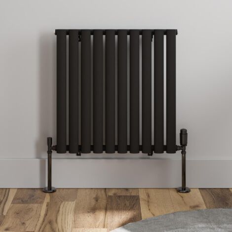 Black Oval Column Designer Radiator Vertical Horizontal 600 x 600mm Single Panel