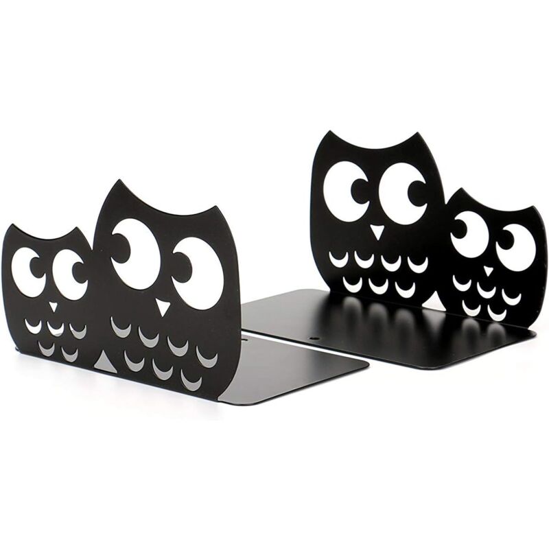 Black Owl Non-Slip Metal Bookend Set