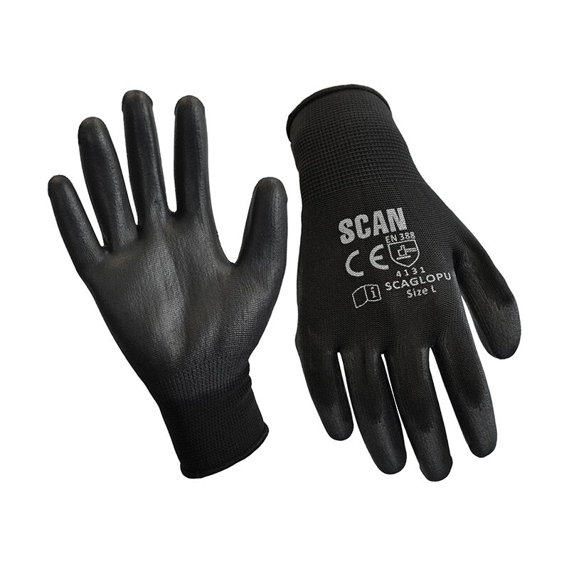 Black pu Coated Gloves - Medium Size 8 12 Pairs SCAGLOPU12M - Scan