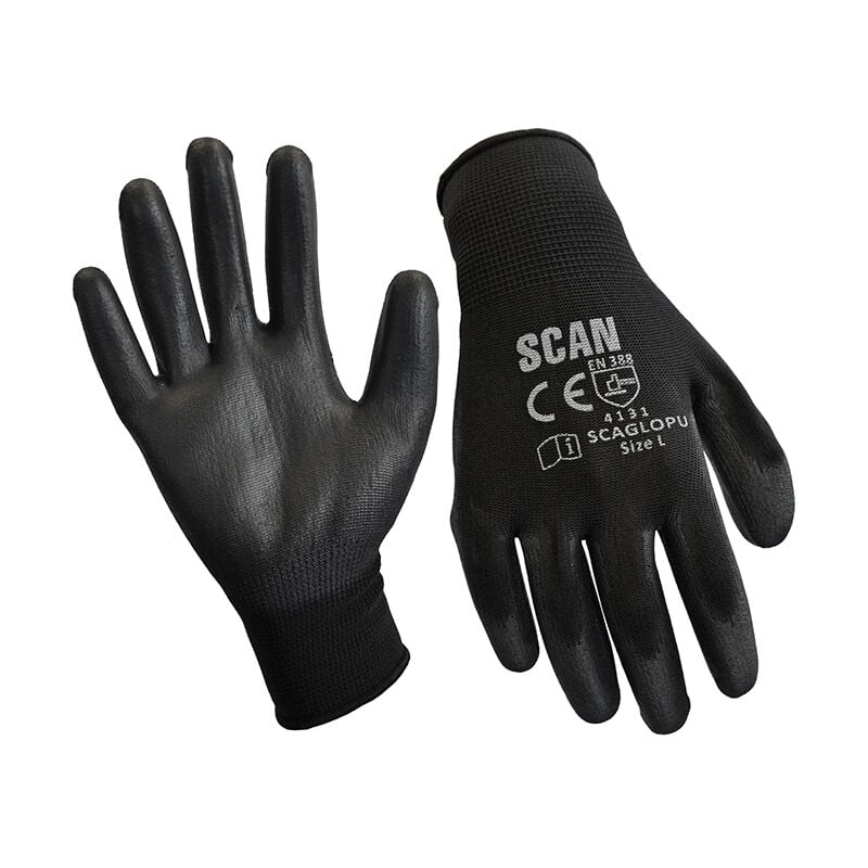 Black pu Coated Gloves - xl (Size 10) (12 Pairs) SCAGLOPU12XL - Scan