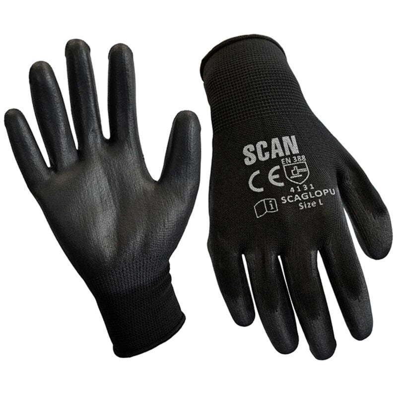Scan - Black pu Coated Gloves - xl (Size 10) (12 Pairs) SCAGLOPU12XL