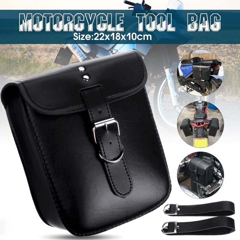 Black PU Leather Motorcycle Saddle Tool Bag with Mounting Straps